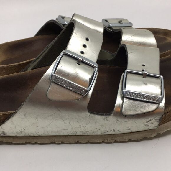 Birkenstock Arizona Birko-Flor Metallic Champagne Light Gold Soft Footbed EU 38 - Picture 3 of 16